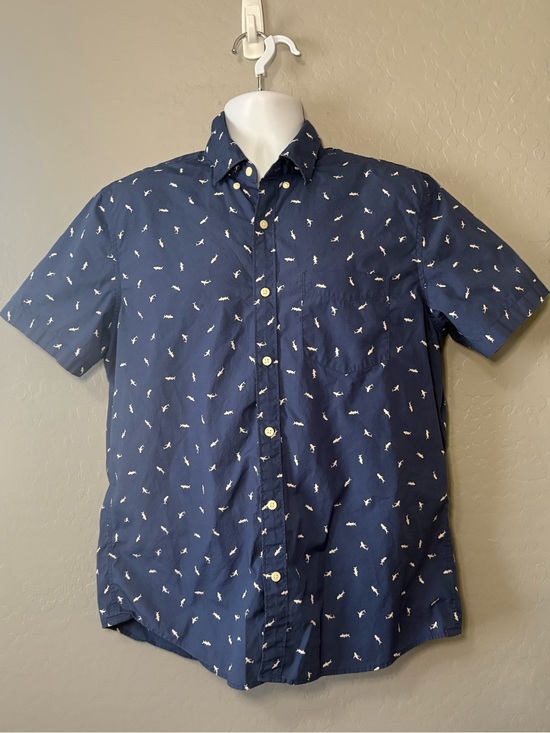 American Eagle Outfitters Other - American Eagle Outfitters Navy Short-Sleeve Button-Up- White Micro Shark Print